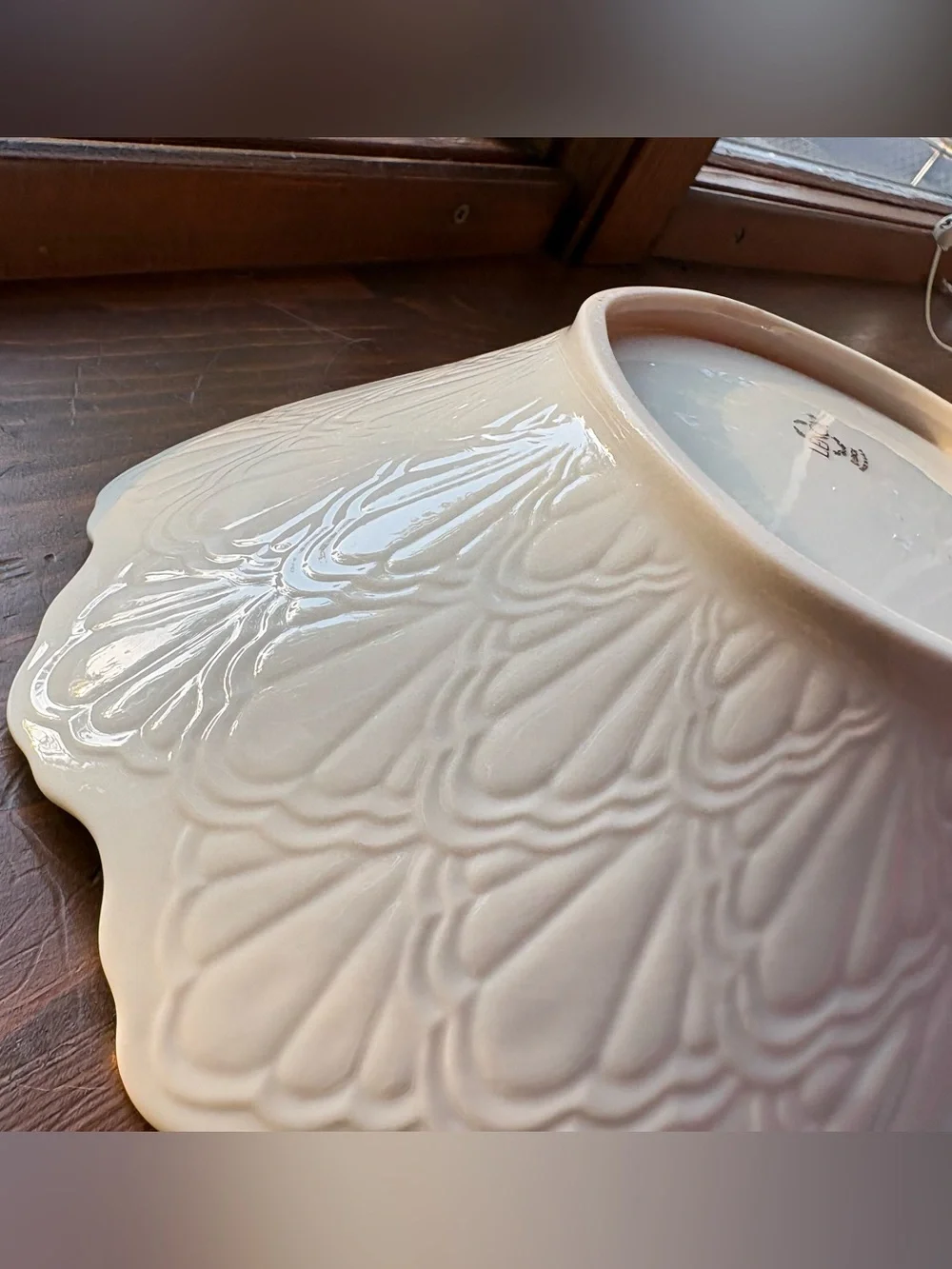 Lenox White Embossed Ceramic Serving Bowl with Gold Trim